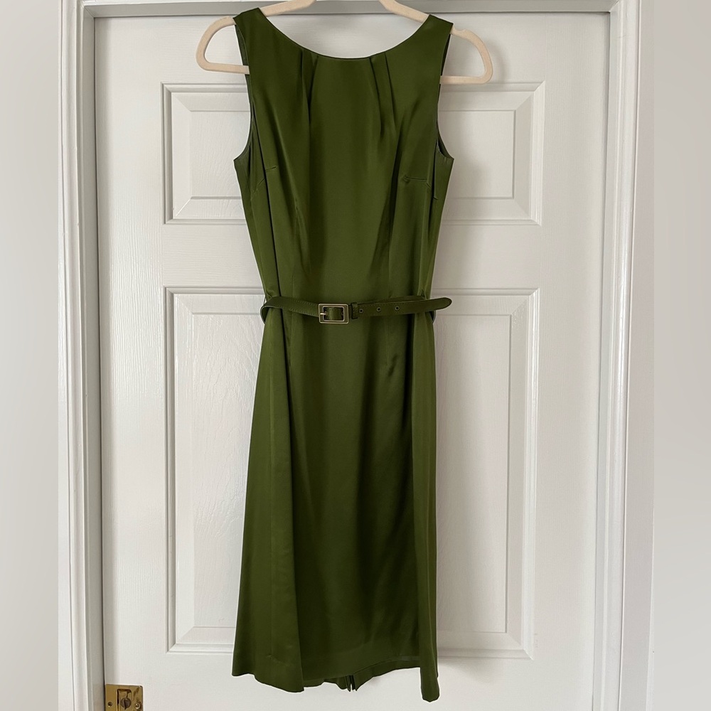 Ann Taylor Olive Green Sleeveless Belted Sheath Dress Size 2 - Picture 2 of 9